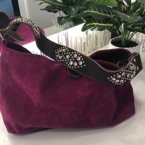 Magenta suede Tylie Malibu shoulder bag